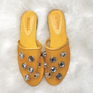 SCHUTZ Women Girah Crystal Embellished Mules -Mustard yellow 6B